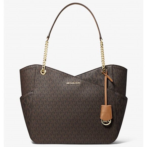 NWT - Michael Kors Jet Set Large Logo Shoulder Bag, Brown - Picture 1 of 12
